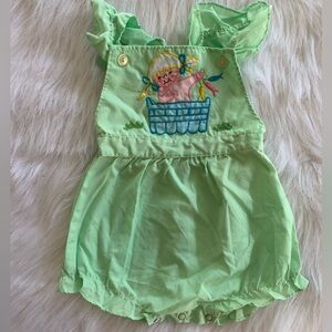 Vintage Little Ones Mint Green Embroidered Baby Girl Bubble Romper